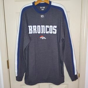 Mens NFL Broncos Gray and Blue Long Sleeve Shirt Size L